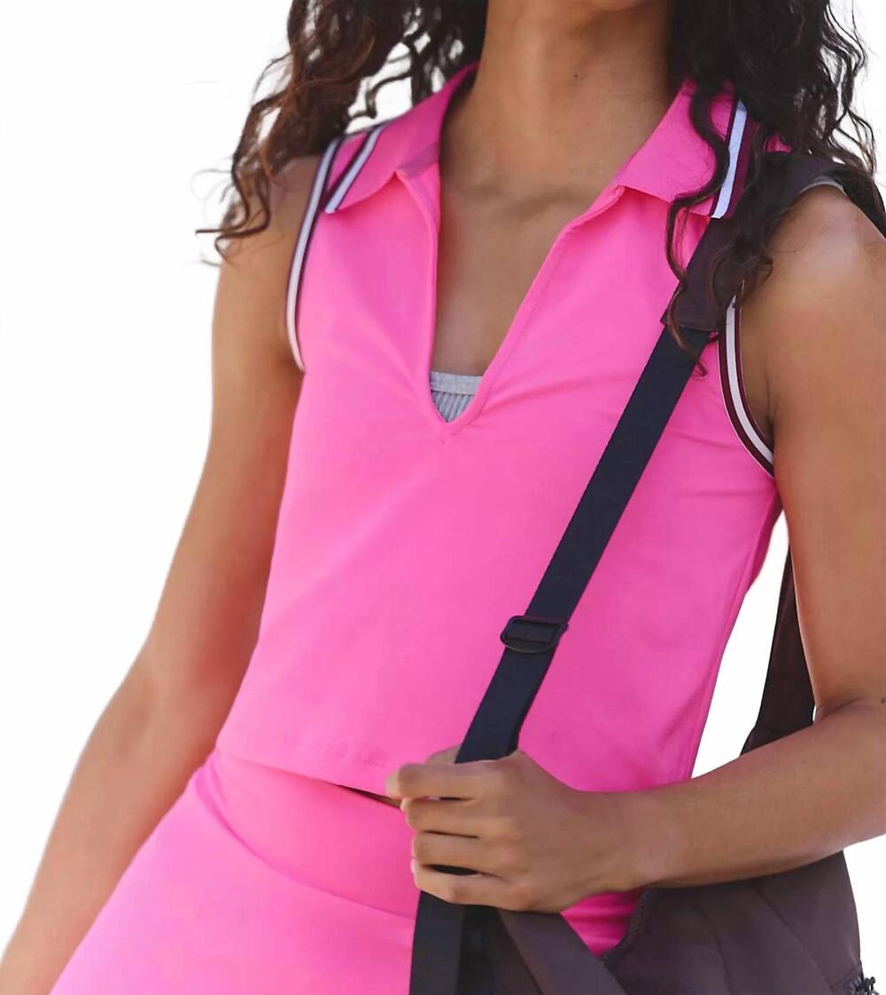NEW FREE PEOPLE forehand polo top in hot pink